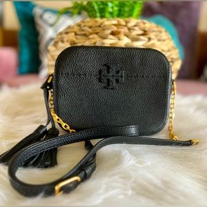 Tory Burch Black Leather McGraw Camera Crossbody Bag